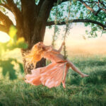Beautiful,Happy,Woman,Nymph,Sitting,On,Swings.,Magical,Fantasy,Swing.